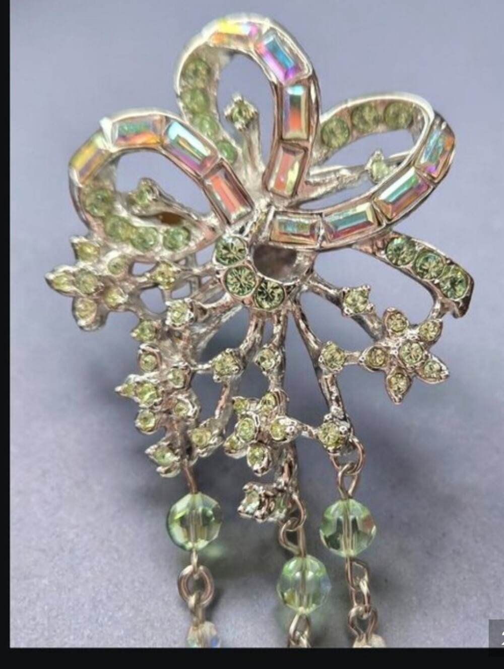 St. John Couture AB Crystal Bow Floral Flower Brooch 6.5 Inches Long - Picture 2 of 4